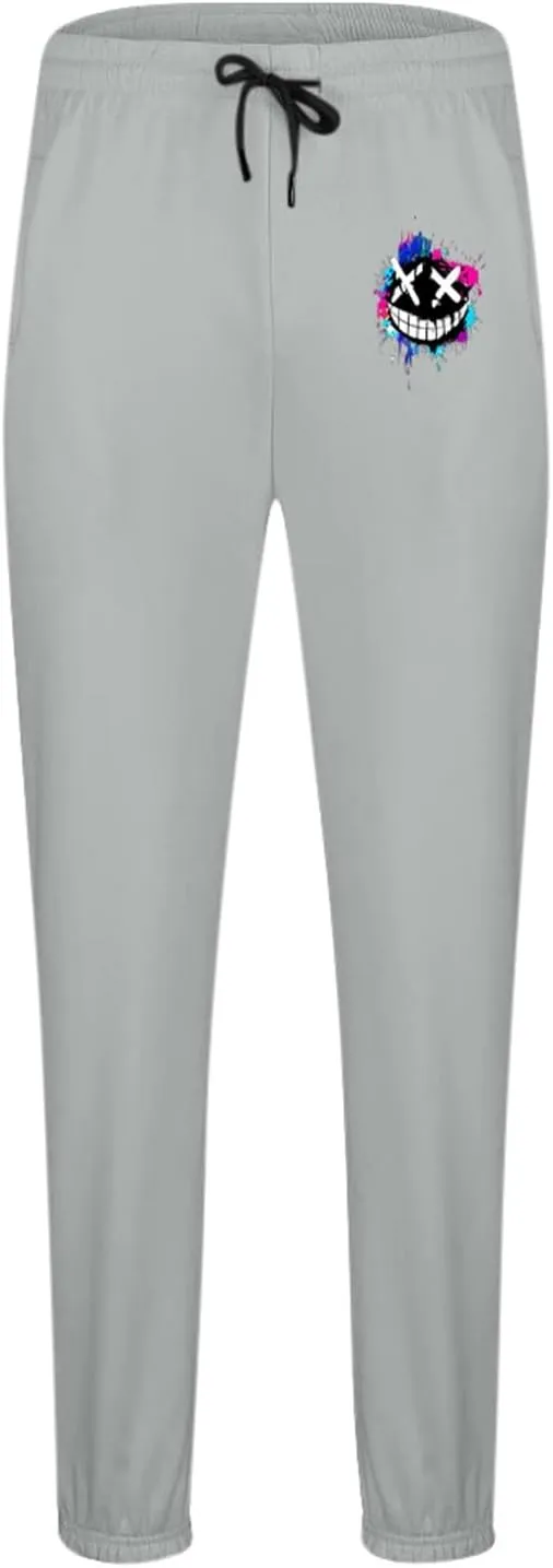 Men's Joggers Sweatpants Smiley Face Print Sweat Pants Fleece Jogger Athletic Trousers with Pockets