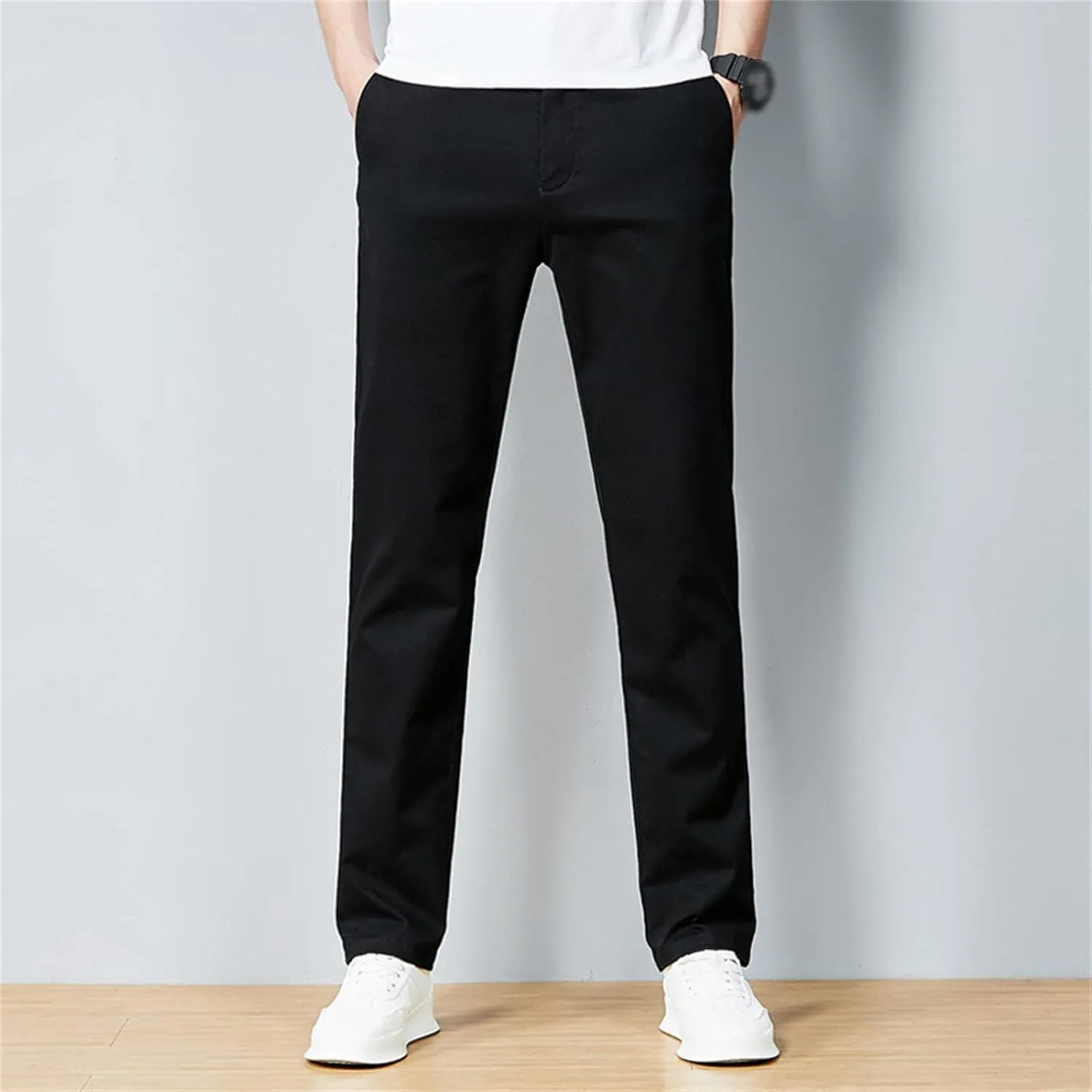 Men's Slim Fit Flat Front Pants Classic Stretch Dress Business Suit Pant Casual Straight Fit Chino Golf Pant