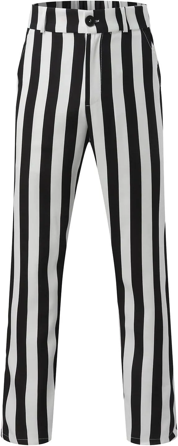 Mens Striped Ankle Pants Casual Slim Fit Flat Front Plaid Pants Fashion Skinny Stretch Dress Pants with Pockets