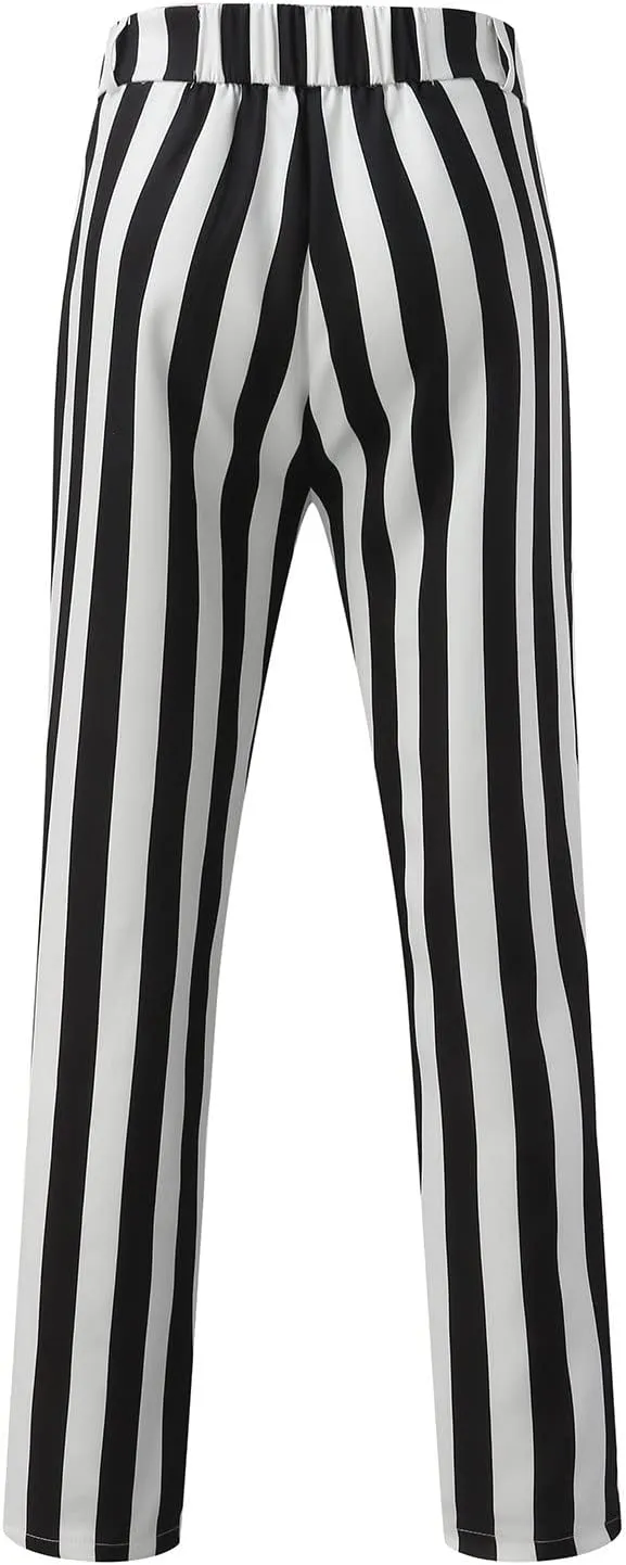 Mens Striped Ankle Pants Casual Slim Fit Flat Front Plaid Pants Fashion Skinny Stretch Dress Pants with Pockets