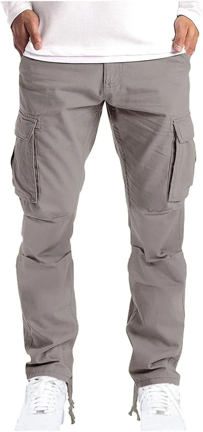 Mens Sweatpants Cotton Workout Active Athletic Hiking Pants with Pockets Slim Fit Outdoor Tactical Jogger Cargo Pants