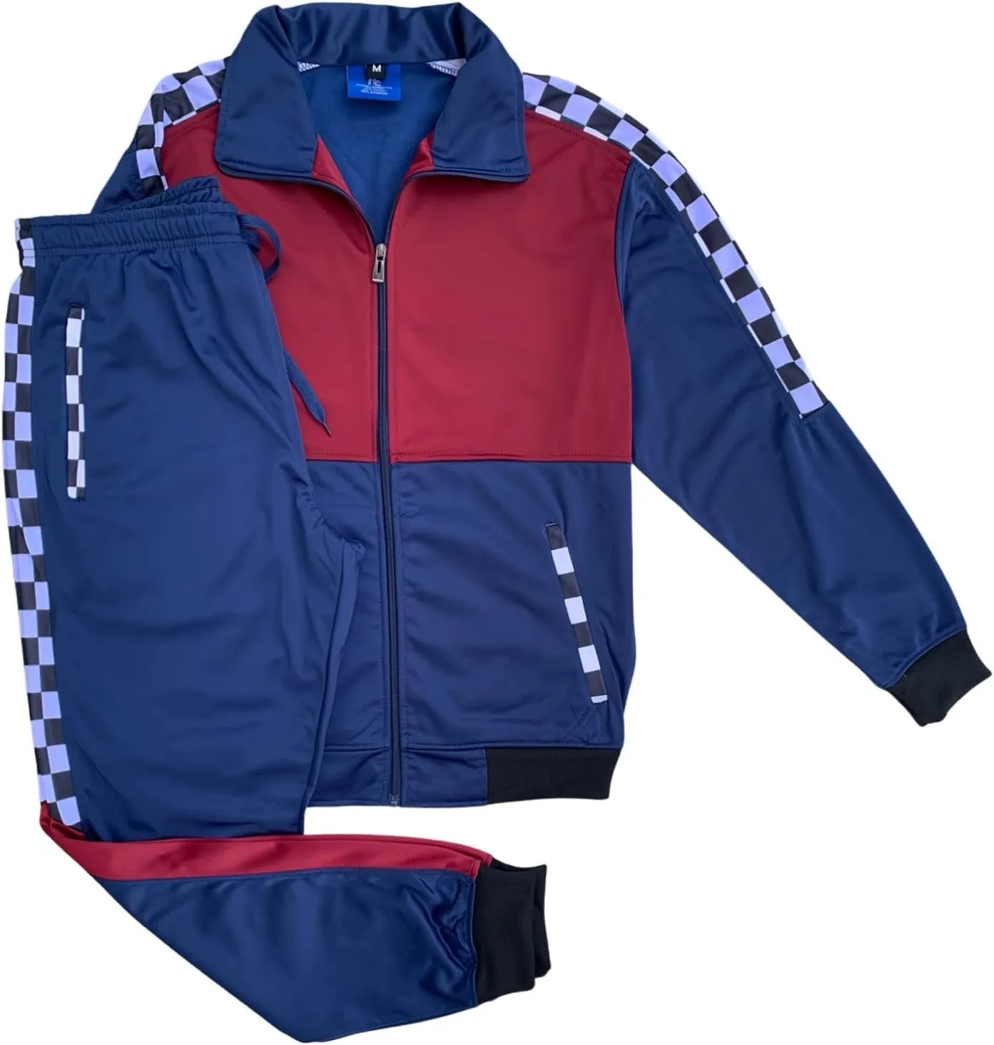 Mens Tracksuit Checker Boxed Track jacket & Track pants Full Suit Matching Jogging Set