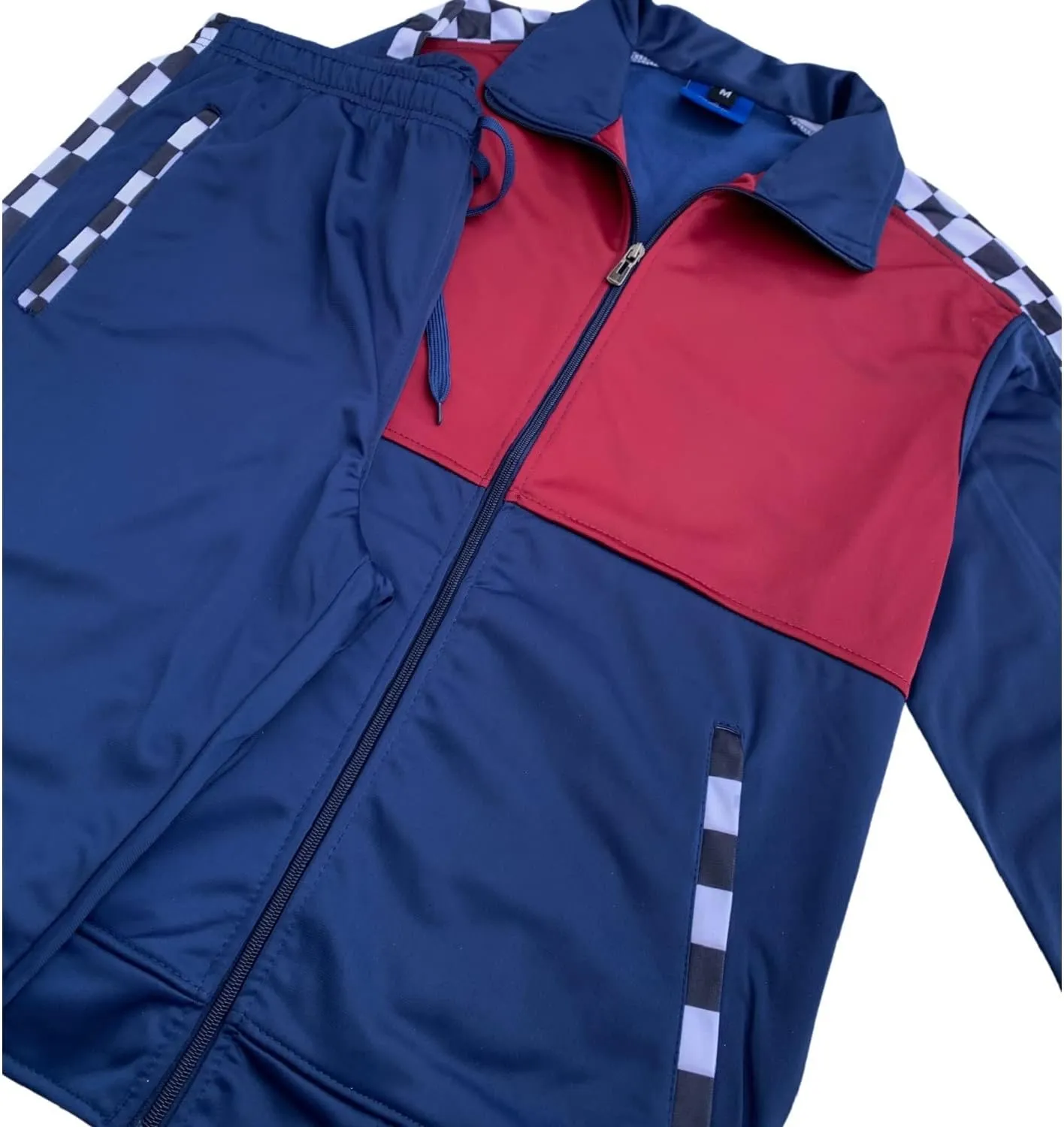 Mens Tracksuit Checker Boxed Track jacket & Track pants Full Suit Matching Jogging Set