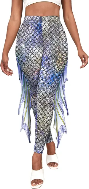 Mermaid Leggings for Women Fish Scale Leggings High Waisted Full Length Pants for Halloween Dance Party