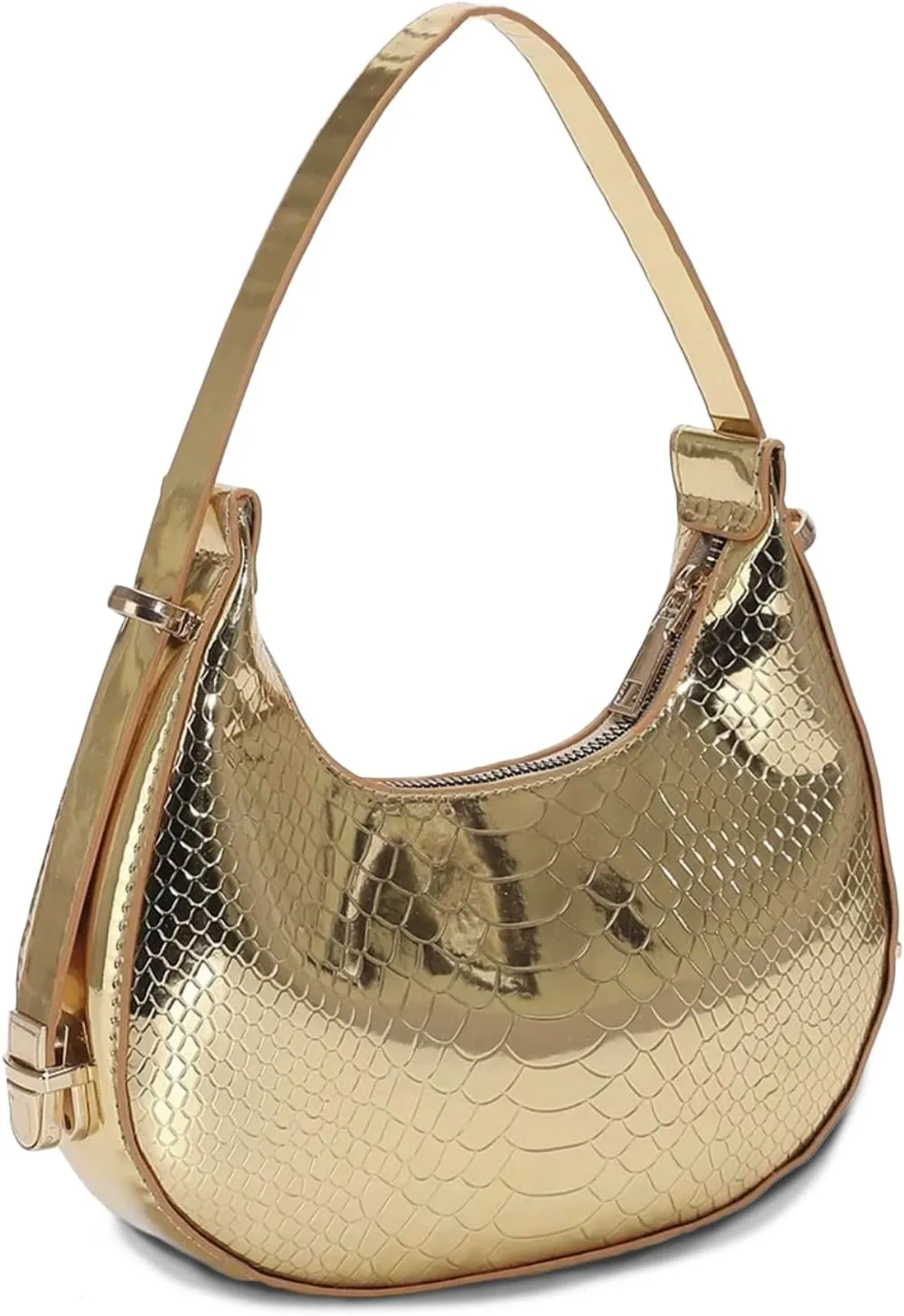 Metallic Hobo Crescent Shoulder Bag, Sparkly Half Moon Handbag
