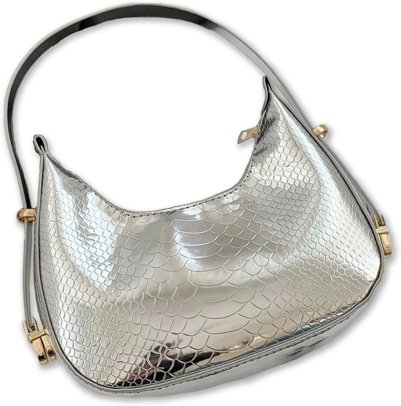 Metallic Hobo Crescent Shoulder Bag, Sparkly Half Moon Handbag