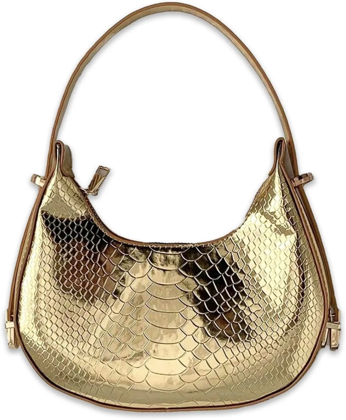 Metallic Hobo Crescent Shoulder Bag, Sparkly Half Moon Handbag