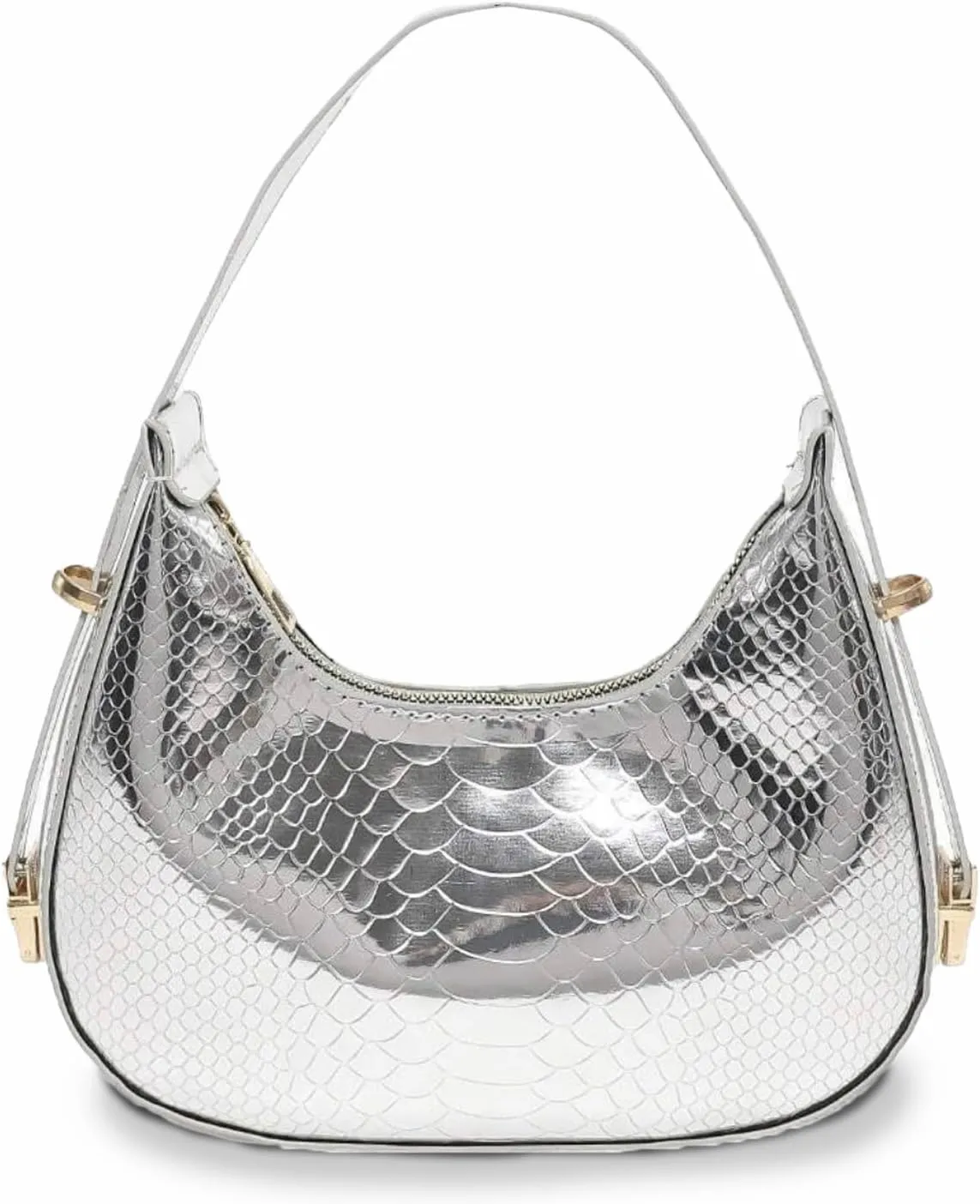 Metallic Hobo Crescent Shoulder Bag, Sparkly Half Moon Handbag