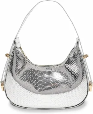 Metallic Hobo Crescent Shoulder Bag, Sparkly Half Moon Handbag