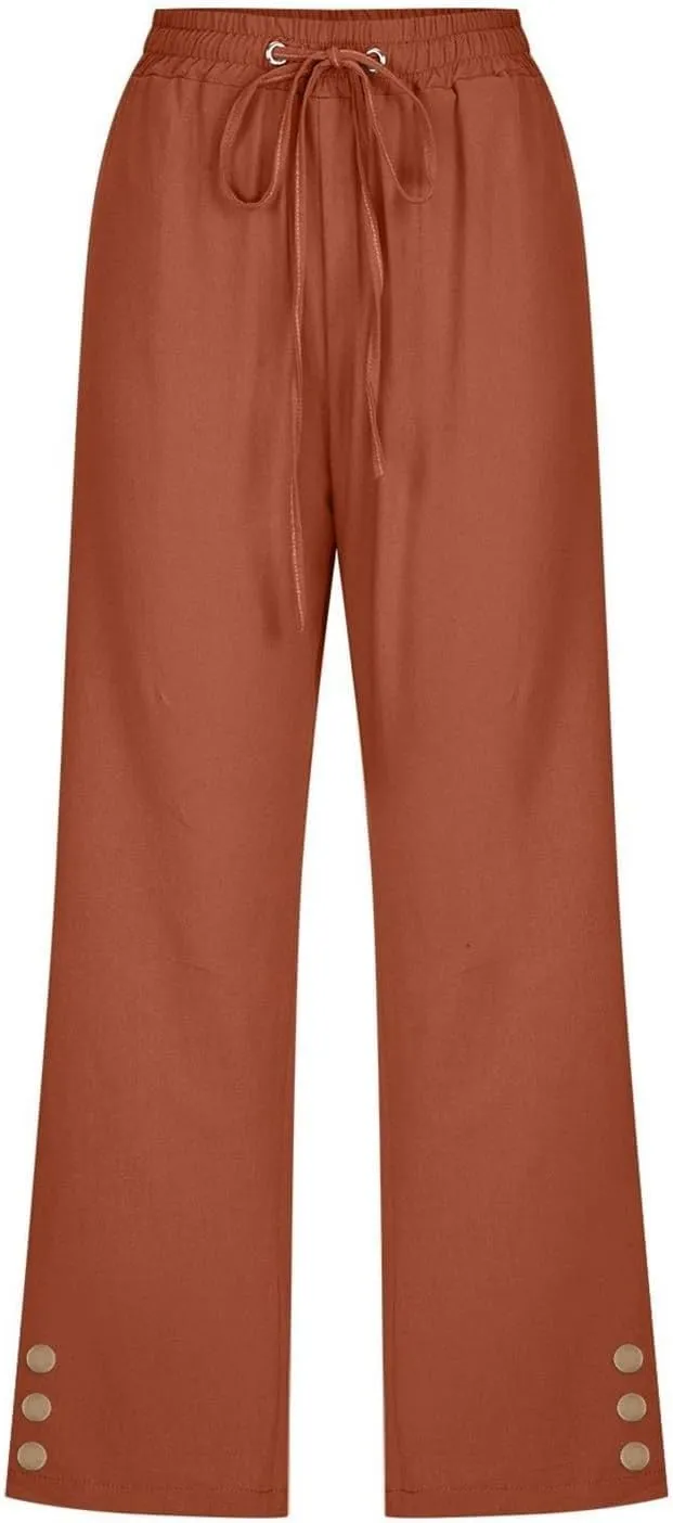 midelxp Linen Capri Pants for Women Casual 2024 Summer Drawstring High Waist Lounge Pants Baggy Straight Leg Cropped Trouser