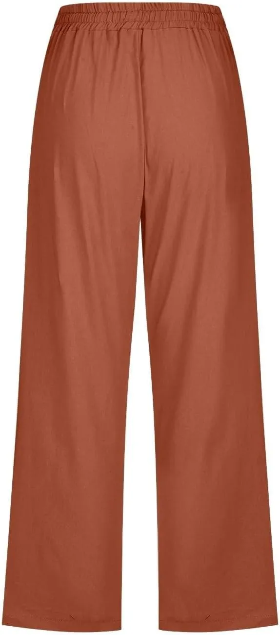 midelxp Linen Capri Pants for Women Casual 2024 Summer Drawstring High Waist Lounge Pants Baggy Straight Leg Cropped Trouser