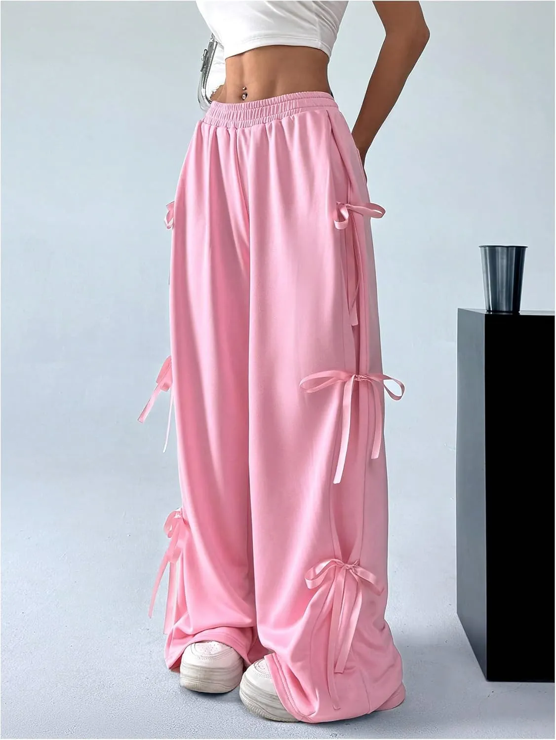 Milumia Women's Bow Tie Side Sweatpants Loose Fit Wide Leg Casual Track Pants