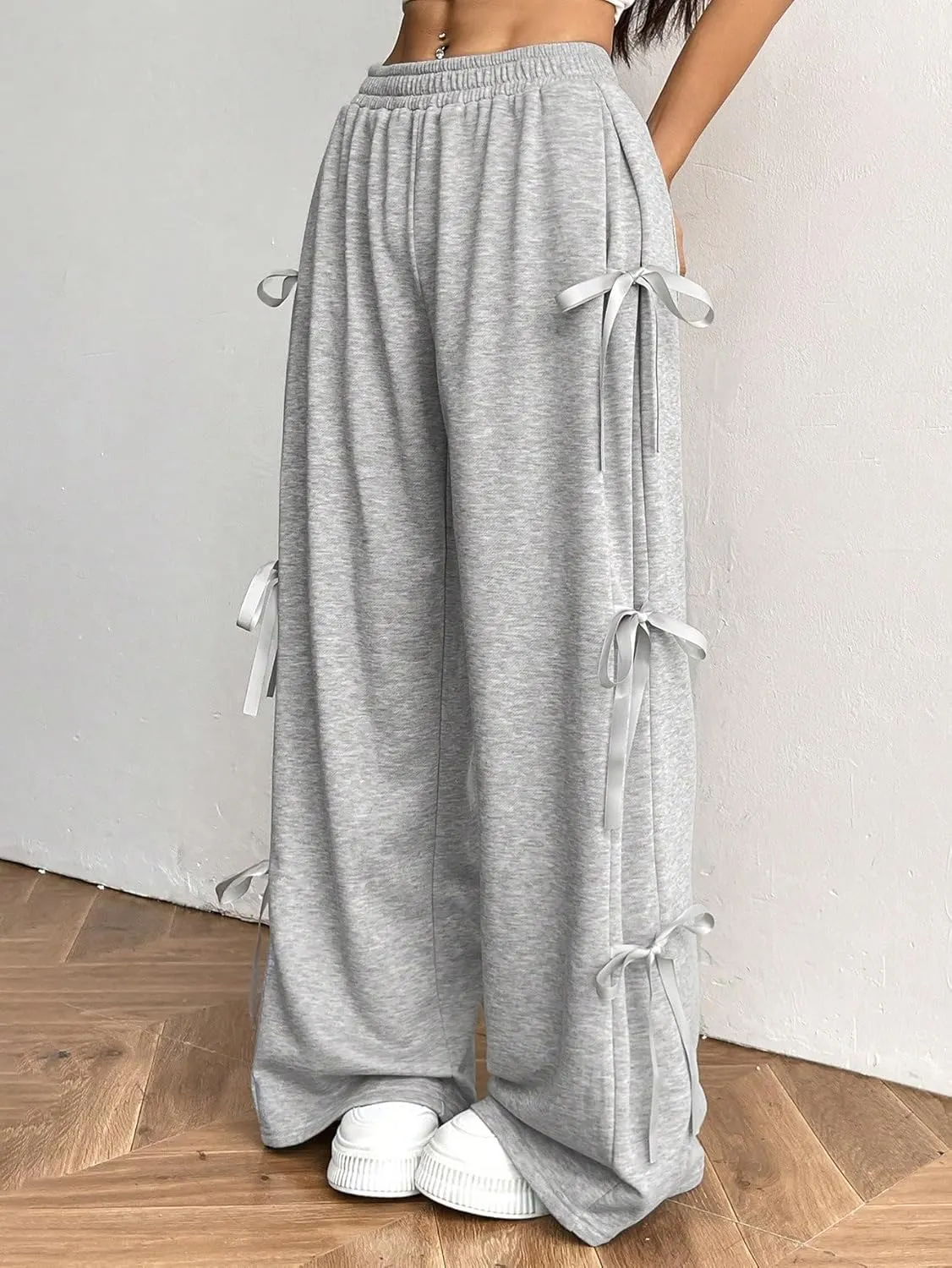 Milumia Women's Bow Tie Side Sweatpants Loose Fit Wide Leg Casual Track Pants