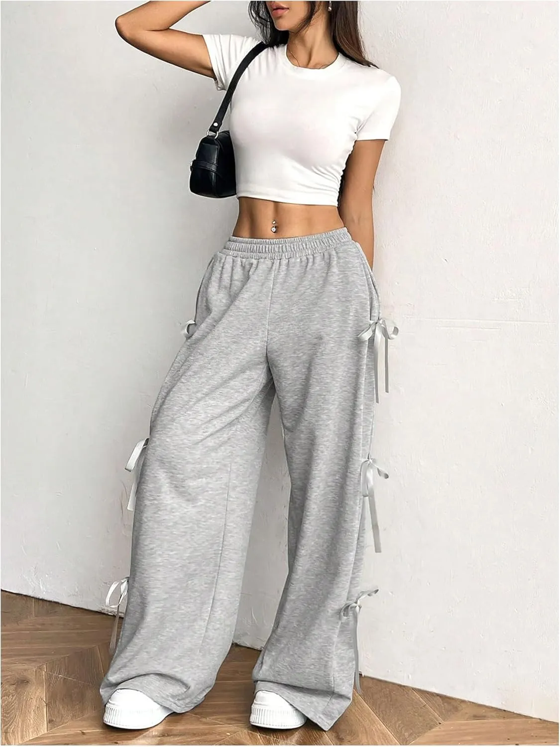 Milumia Women's Bow Tie Side Sweatpants Loose Fit Wide Leg Casual Track Pants