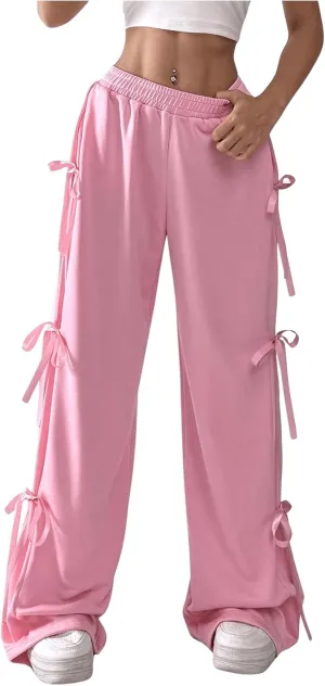Milumia Women's Bow Tie Side Sweatpants Loose Fit Wide Leg Casual Track Pants