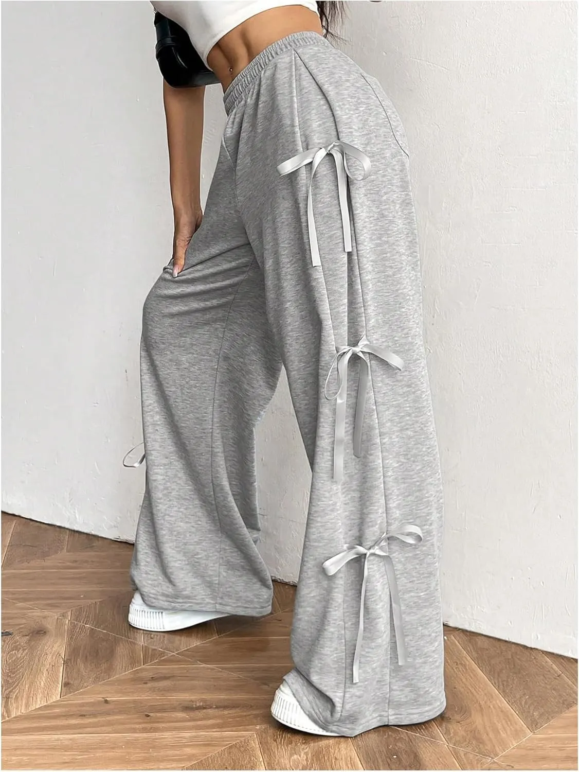 Milumia Women's Bow Tie Side Sweatpants Loose Fit Wide Leg Casual Track Pants