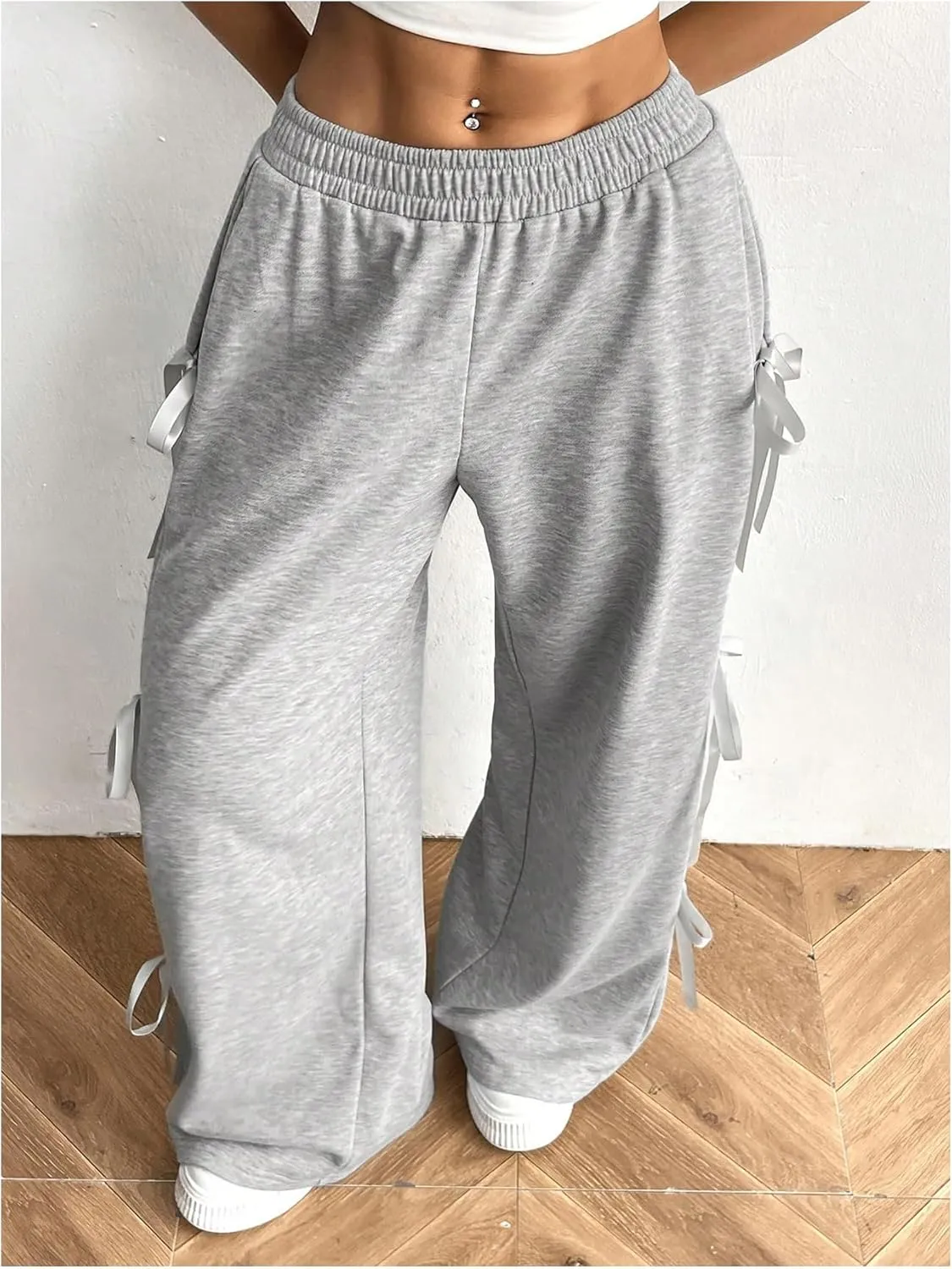 Milumia Women's Bow Tie Side Sweatpants Loose Fit Wide Leg Casual Track Pants