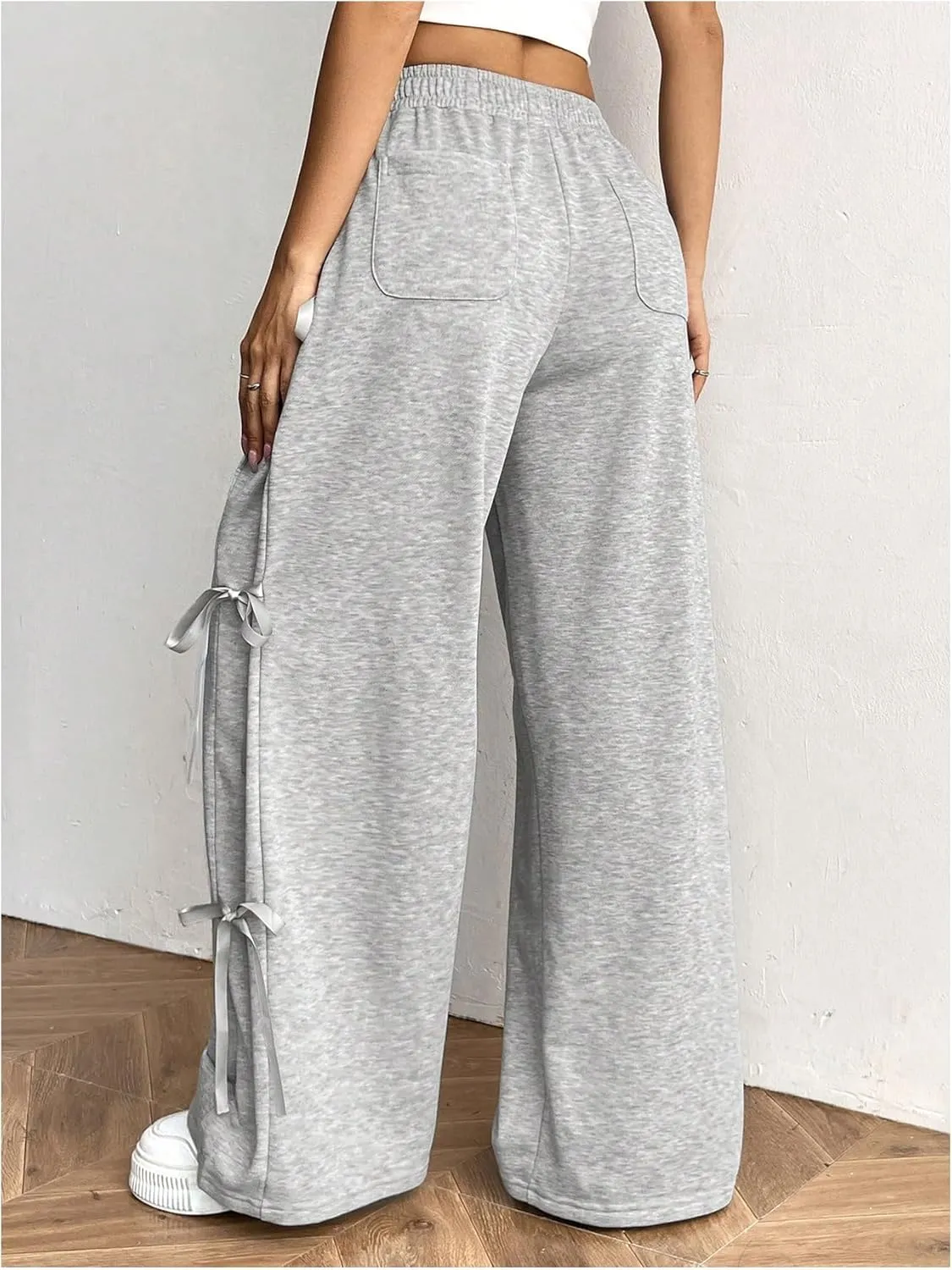 Milumia Women's Bow Tie Side Sweatpants Loose Fit Wide Leg Casual Track Pants