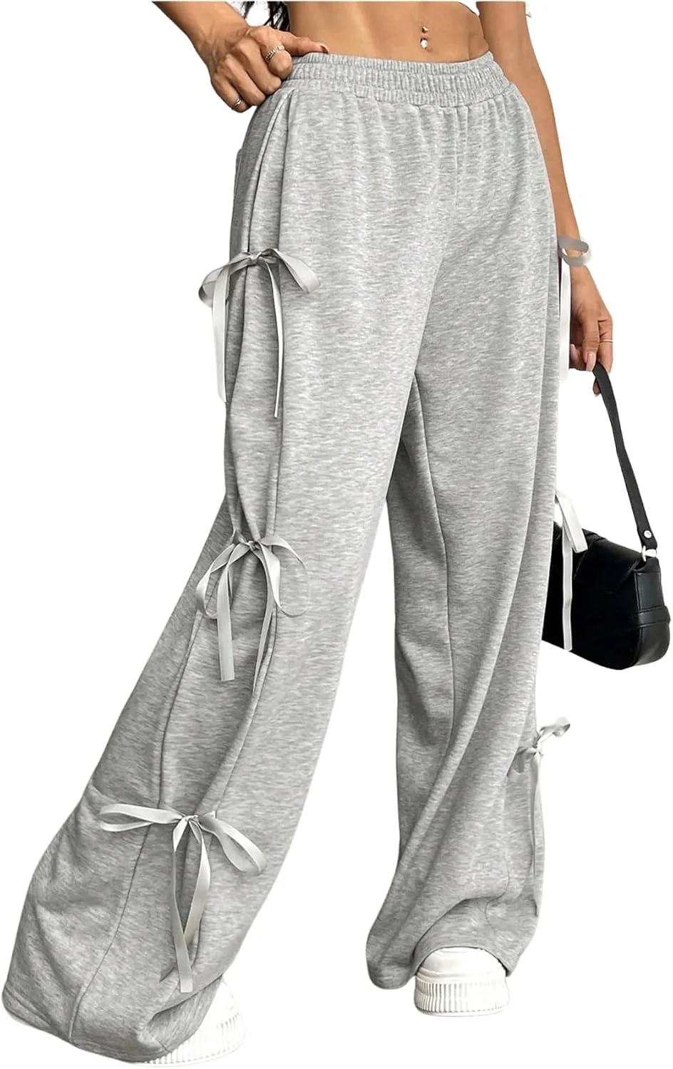 Milumia Women's Bow Tie Side Sweatpants Loose Fit Wide Leg Casual Track Pants