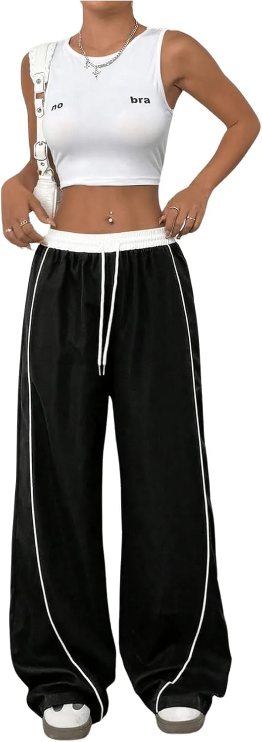 Milumia Women's Colorblock Drawstring Waisted Waisted Wide Leg Loose Track Pants