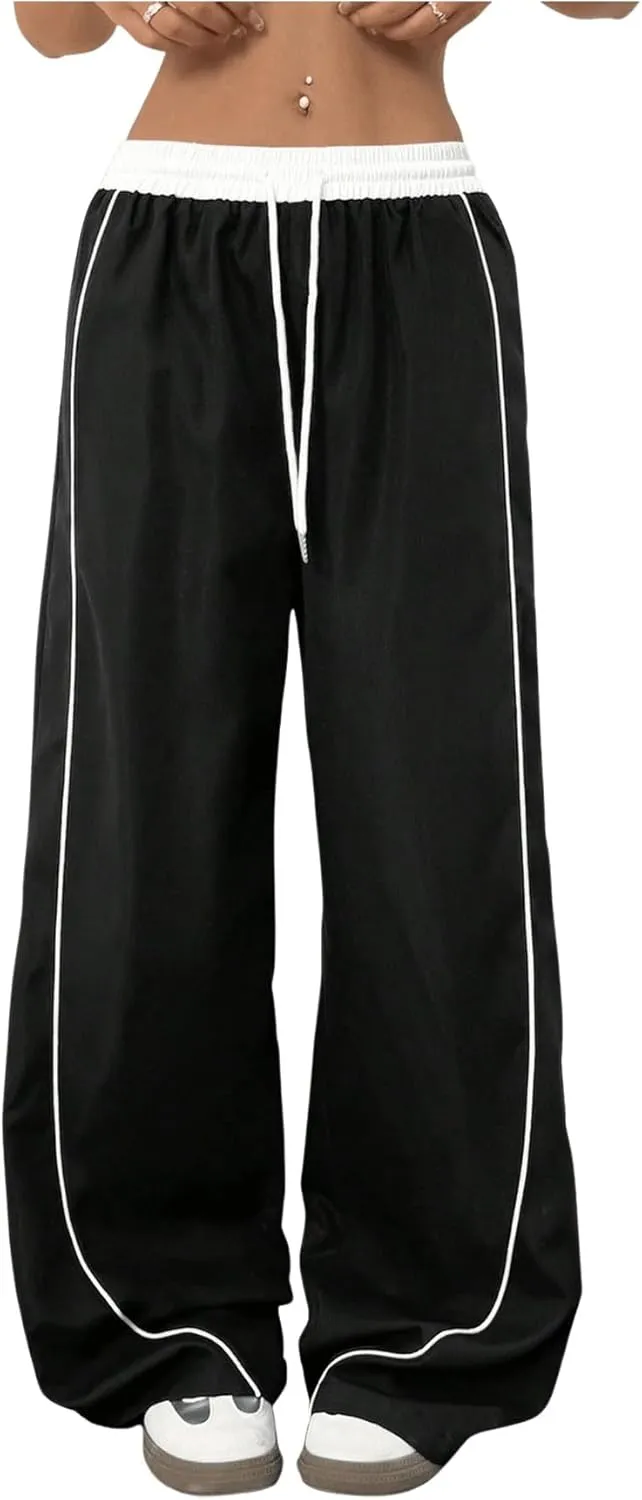 Milumia Women's Colorblock Drawstring Waisted Waisted Wide Leg Loose Track Pants