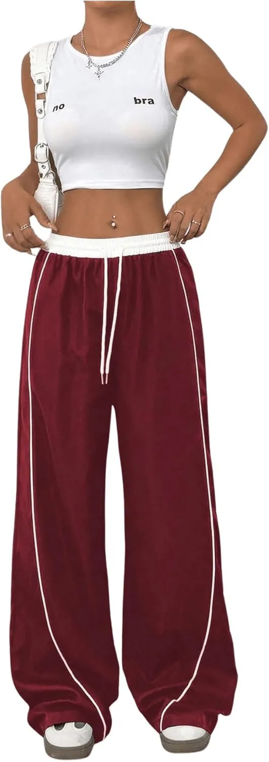 Milumia Women's Colorblock Drawstring Waisted Waisted Wide Leg Loose Track Pants