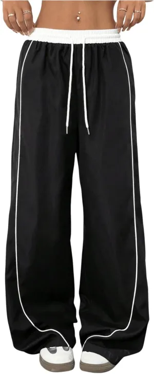 Milumia Women's Colorblock Drawstring Waisted Waisted Wide Leg Loose Track Pants