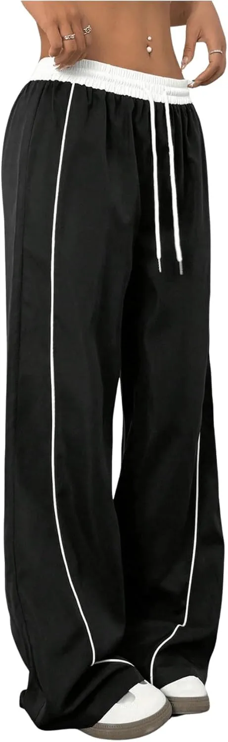 Milumia Women's Colorblock Drawstring Waisted Waisted Wide Leg Loose Track Pants