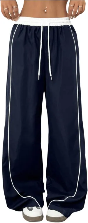 Milumia Women's Colorblock Drawstring Waisted Waisted Wide Leg Loose Track Pants