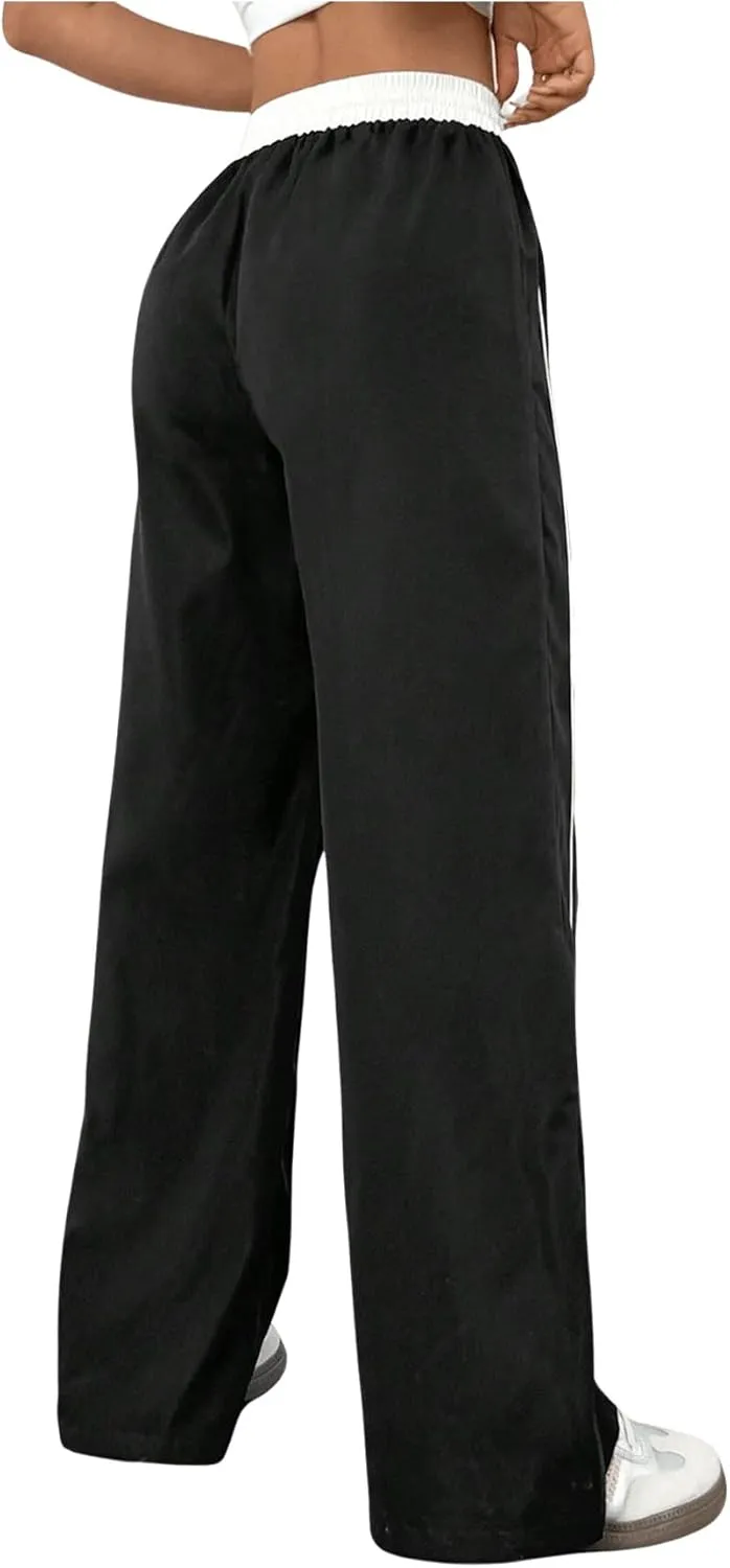 Milumia Women's Colorblock Drawstring Waisted Waisted Wide Leg Loose Track Pants
