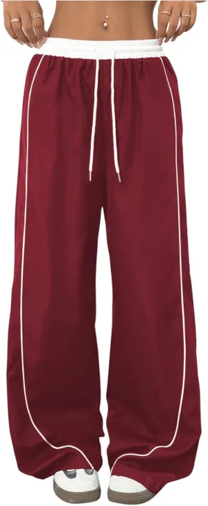 Milumia Women's Colorblock Drawstring Waisted Waisted Wide Leg Loose Track Pants