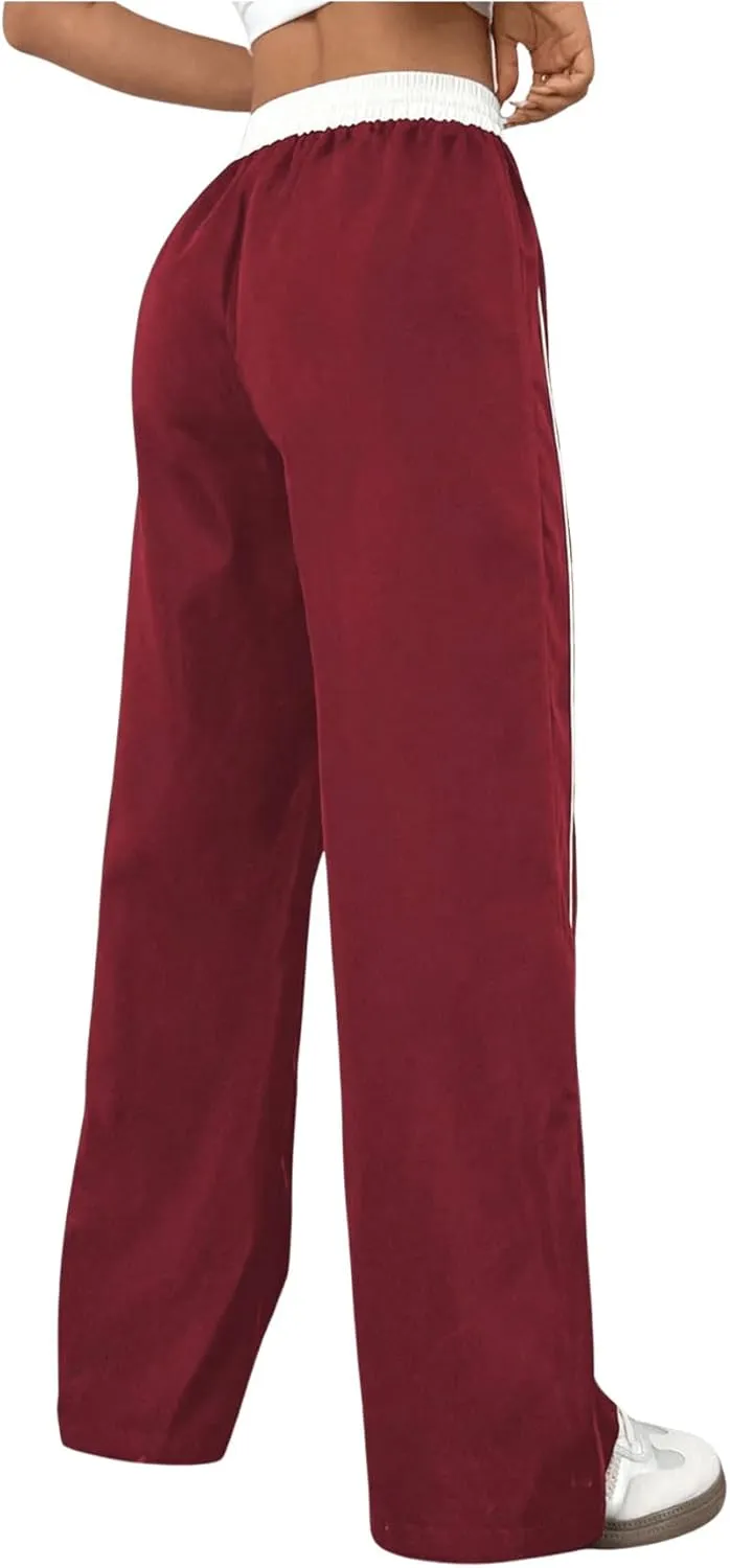 Milumia Women's Colorblock Drawstring Waisted Waisted Wide Leg Loose Track Pants