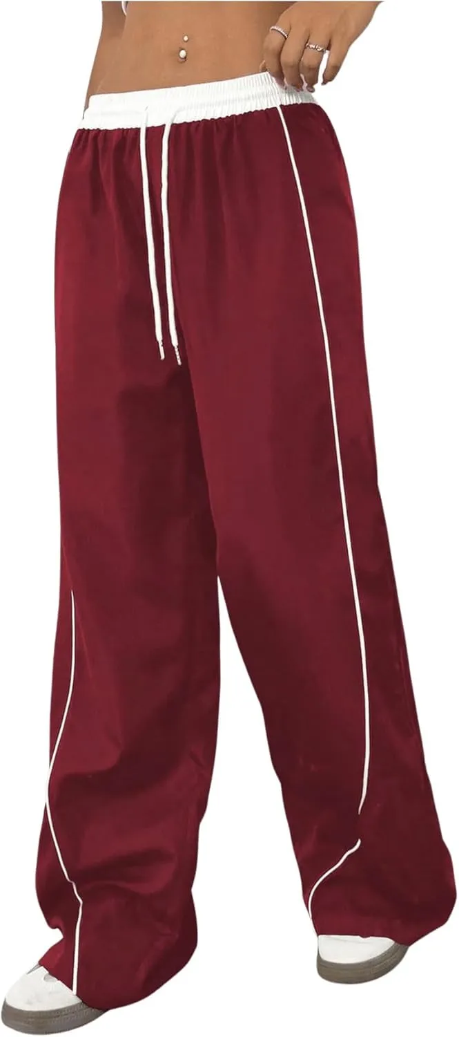 Milumia Women's Colorblock Drawstring Waisted Waisted Wide Leg Loose Track Pants