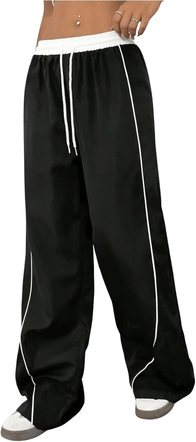 Milumia Women's Colorblock Drawstring Waisted Waisted Wide Leg Loose Track Pants