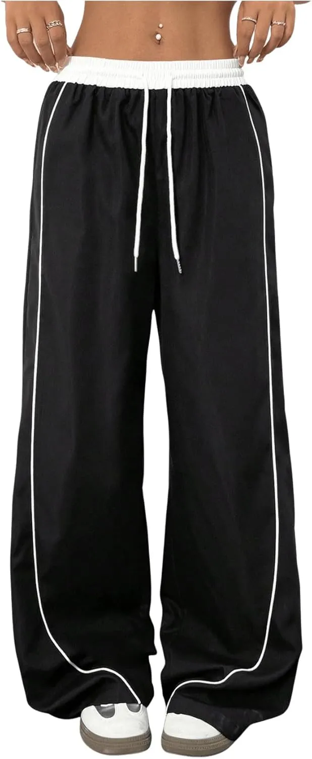 Milumia Women's Colorblock Drawstring Waisted Waisted Wide Leg Loose Track Pants