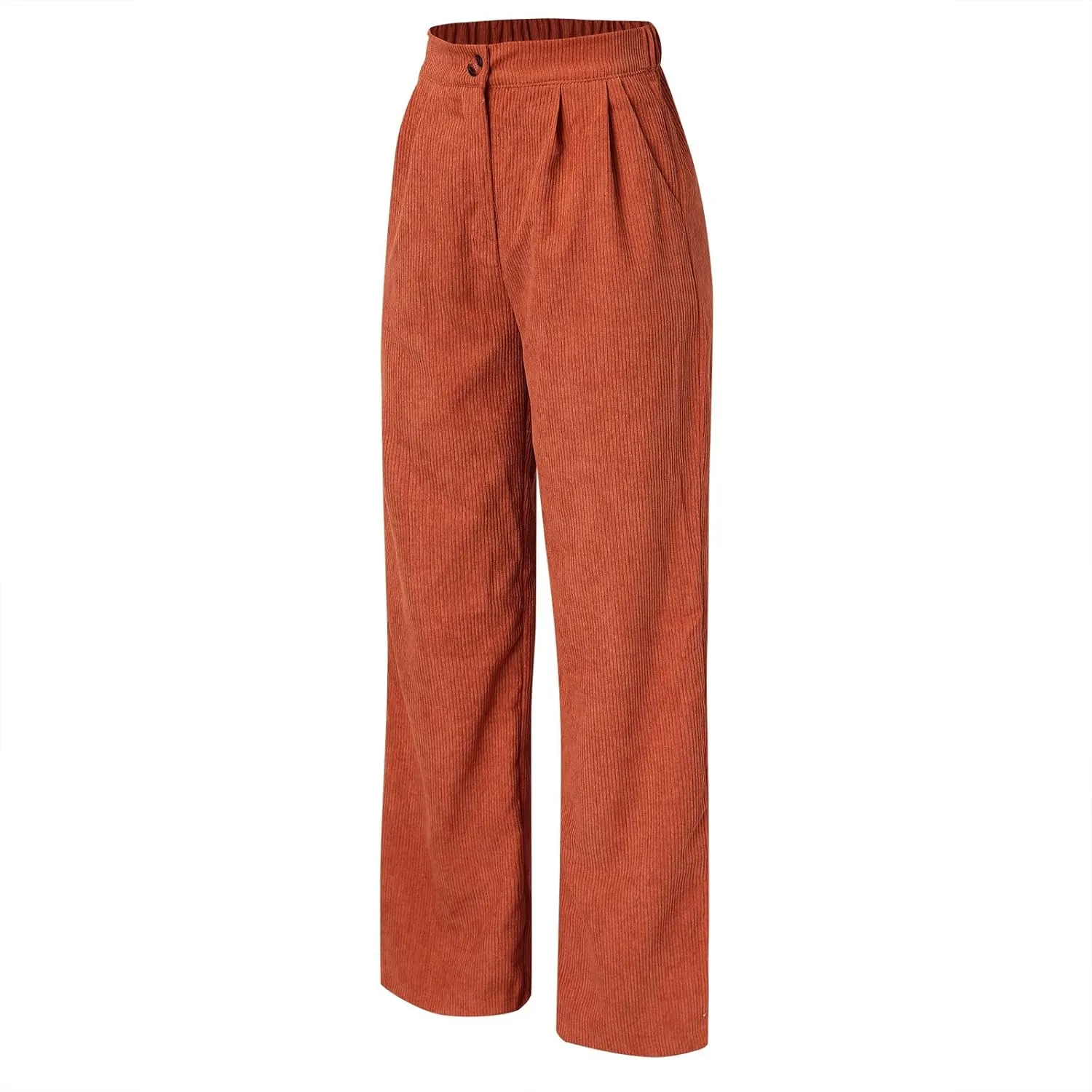 Miyaomn Women Trendy Fall Corduroy Pants Solid Color Loose High Waist Straight Wide Leg Trousers Casual Trousers with Pockets