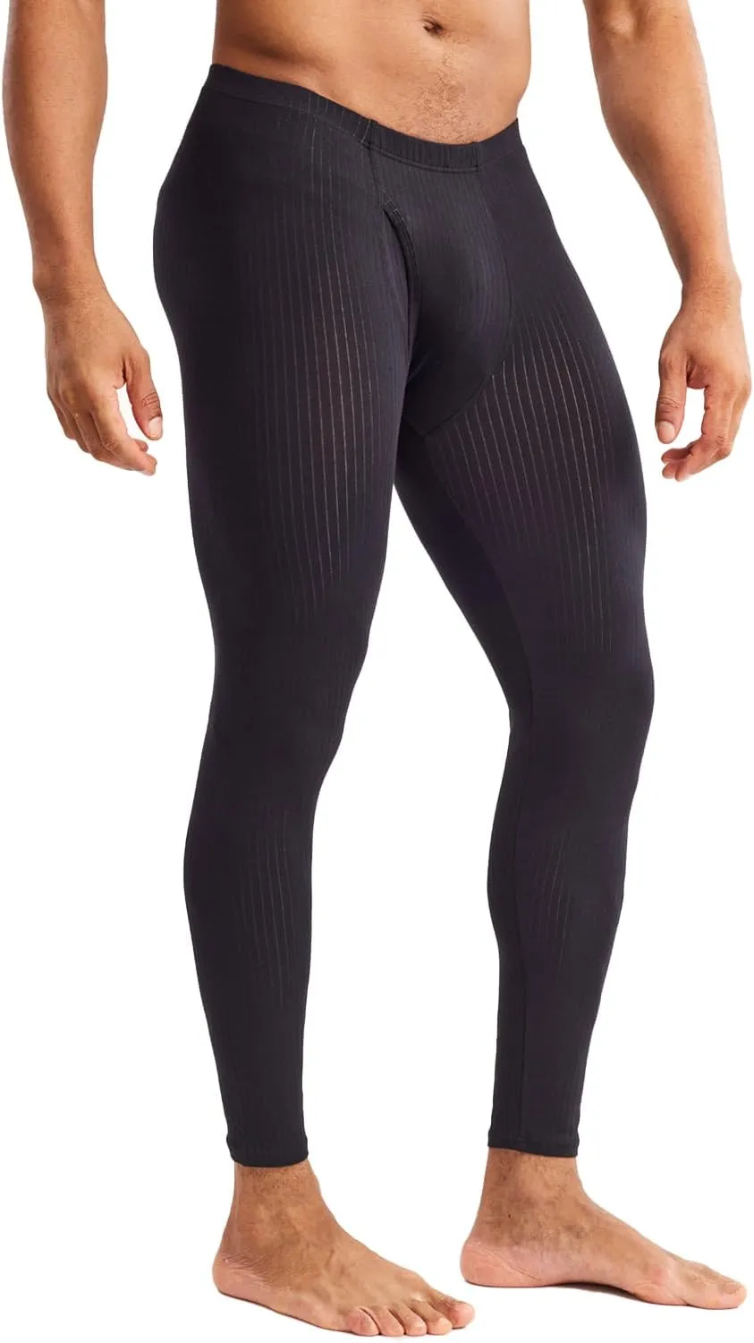MIZOK Men's Ribbed Knit Compression Pant Cotton Thermal Leggings