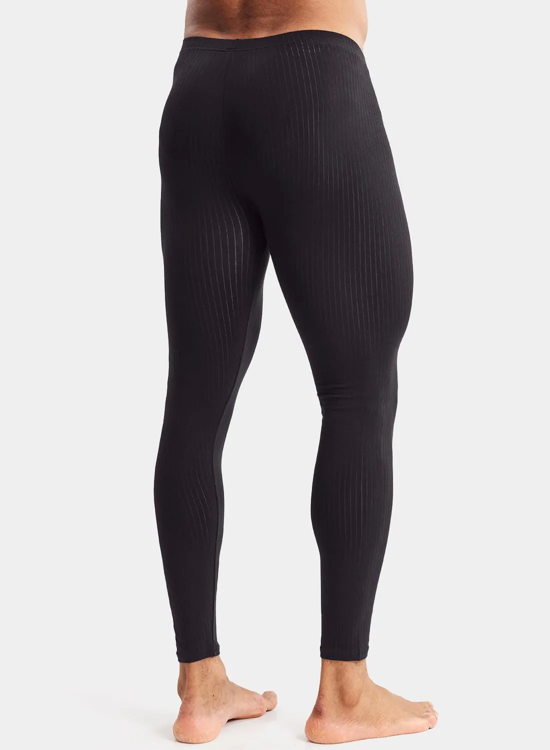 MIZOK Men's Ribbed Knit Compression Pant Cotton Thermal Leggings