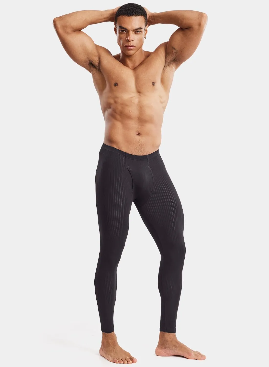 MIZOK Men's Ribbed Knit Compression Pant Cotton Thermal Leggings