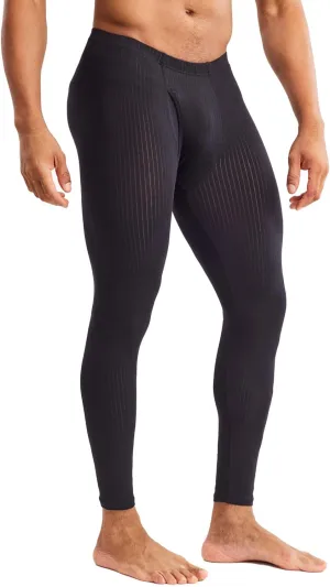 MIZOK Men's Ribbed Knit Compression Pant Cotton Thermal Leggings