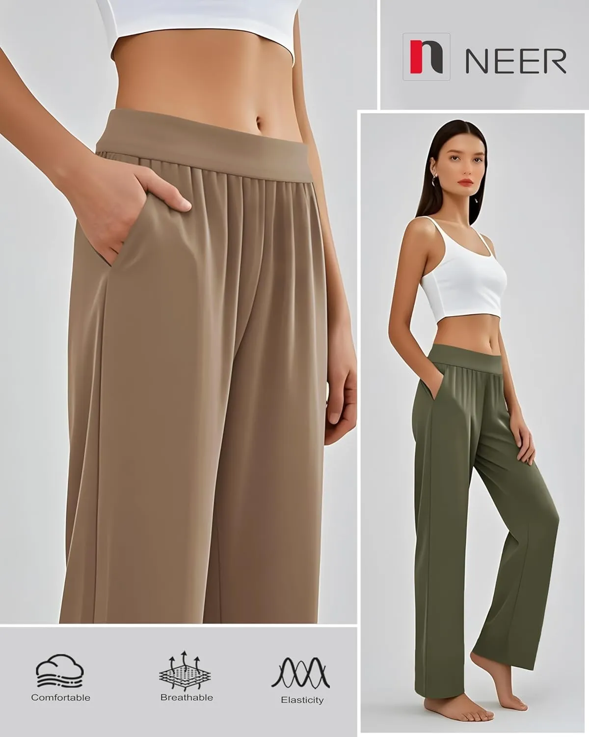 Neer 4 Pack Women's Wide Leg Sweatpants, Lounge Pajama Pants Loose Cotton Yoga Pant Elastic Waist Workout Jogger with Pockets