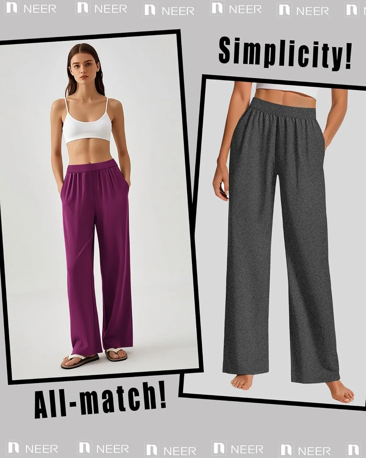 Neer 4 Pack Women's Wide Leg Sweatpants, Lounge Pajama Pants Loose Cotton Yoga Pant Elastic Waist Workout Jogger with Pockets