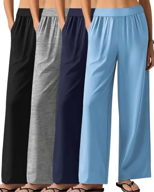 Neer 4 Pack Women's Wide Leg Sweatpants, Lounge Pajama Pants Loose Cotton Yoga Pant Elastic Waist Workout Jogger with Pockets