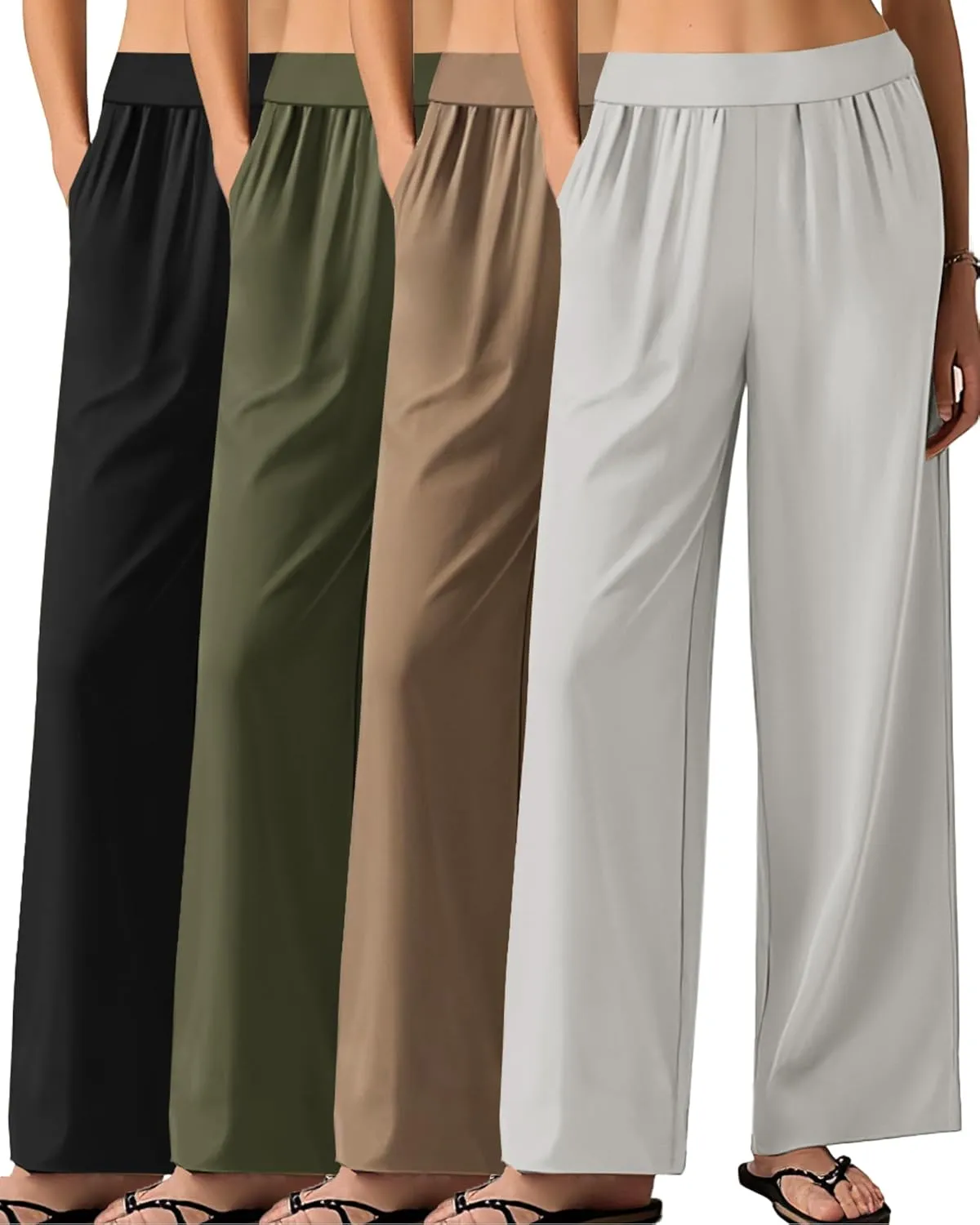 Neer 4 Pack Women's Wide Leg Sweatpants, Lounge Pajama Pants Loose Cotton Yoga Pant Elastic Waist Workout Jogger with Pockets