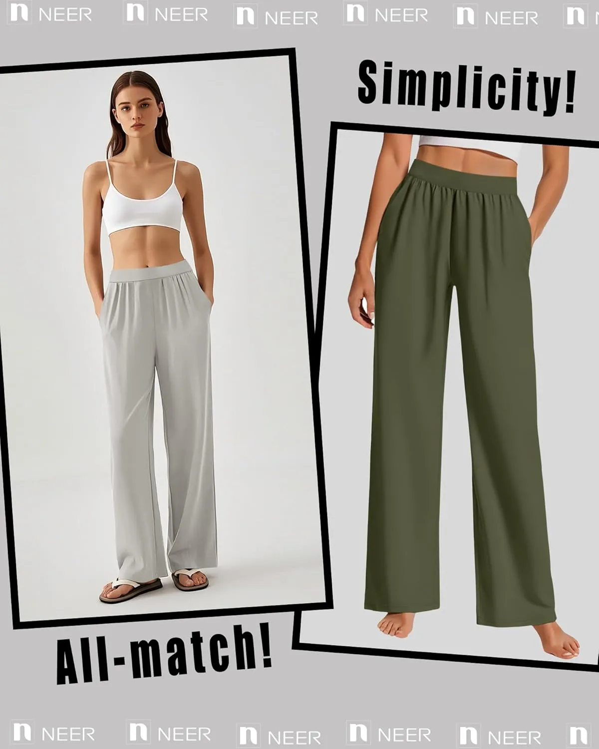 Neer 4 Pack Women's Wide Leg Sweatpants, Lounge Pajama Pants Loose Cotton Yoga Pant Elastic Waist Workout Jogger with Pockets
