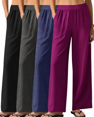 Neer 4 Pack Women's Wide Leg Sweatpants, Lounge Pajama Pants Loose Cotton Yoga Pant Elastic Waist Workout Jogger with Pockets