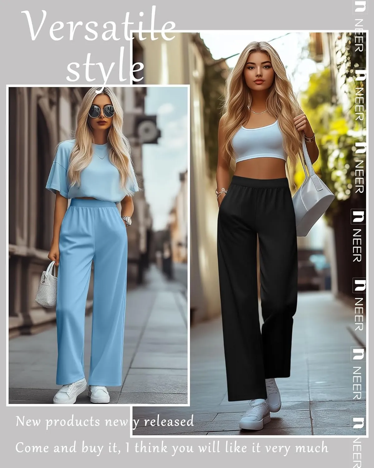 Neer 4 Pack Women's Wide Leg Sweatpants, Lounge Pajama Pants Loose Cotton Yoga Pant Elastic Waist Workout Jogger with Pockets