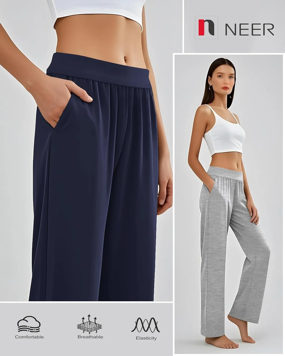 Neer 4 Pack Women's Wide Leg Sweatpants, Lounge Pajama Pants Loose Cotton Yoga Pant Elastic Waist Workout Jogger with Pockets