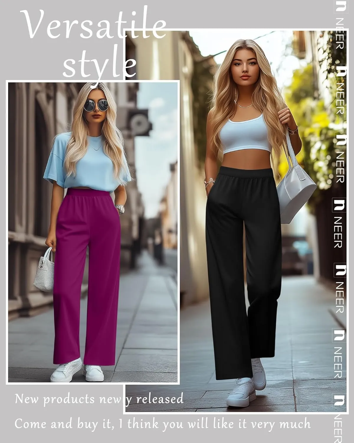 Neer 4 Pack Women's Wide Leg Sweatpants, Lounge Pajama Pants Loose Cotton Yoga Pant Elastic Waist Workout Jogger with Pockets