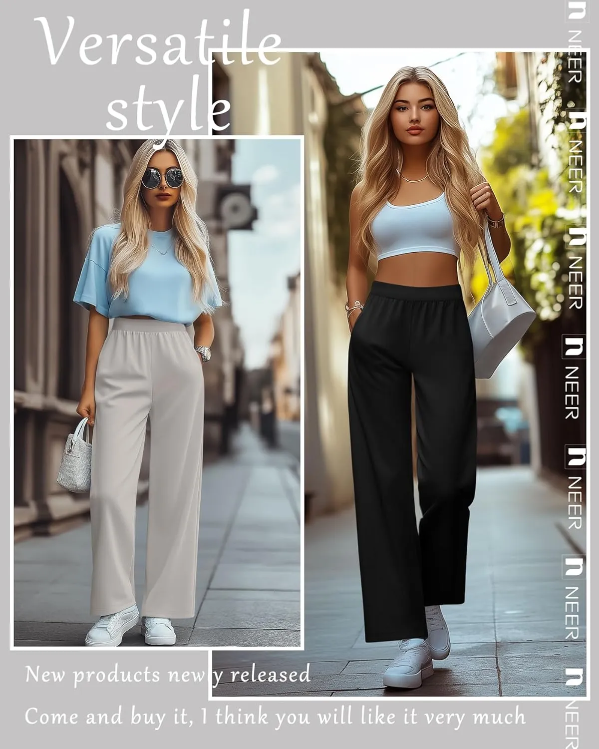 Neer 4 Pack Women's Wide Leg Sweatpants, Lounge Pajama Pants Loose Cotton Yoga Pant Elastic Waist Workout Jogger with Pockets